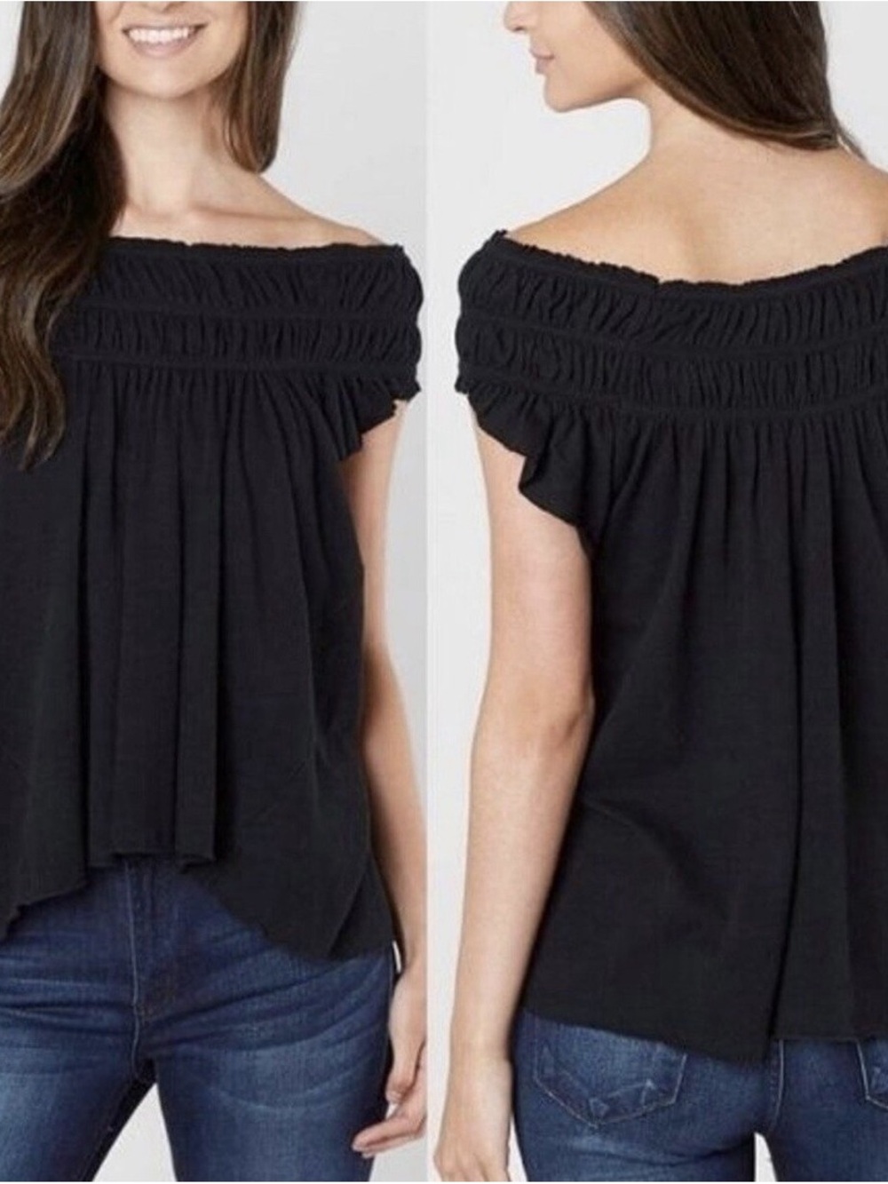 Free People Coconut Ruffle Black Top size Small